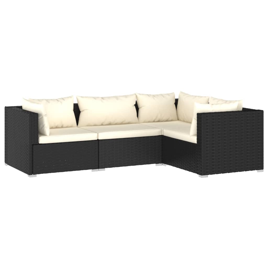 4 Piece Patio Lounge Set with Cushions Poly Rattan Black