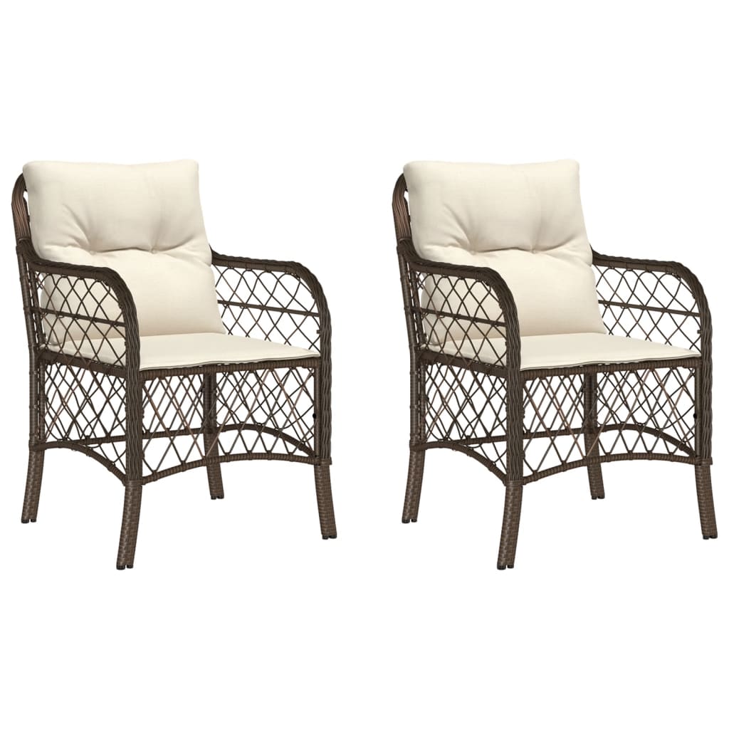 Patio Chairs with Cushions 2 pcs Brown Poly Rattan