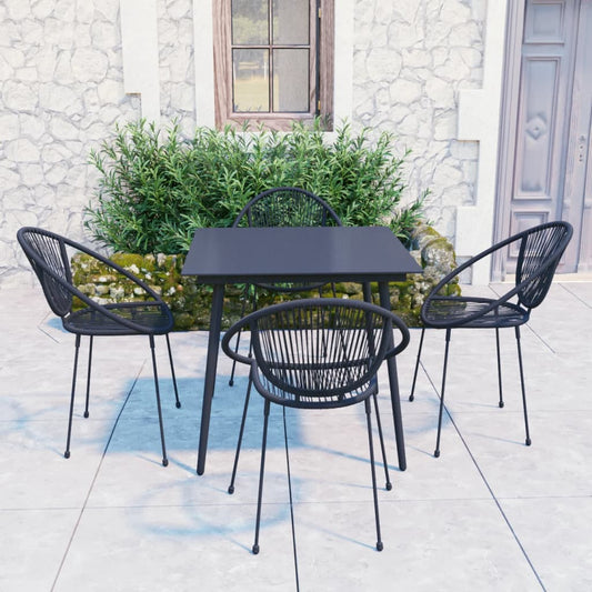 5 Piece Patio Dining Set PVC Rattan Black