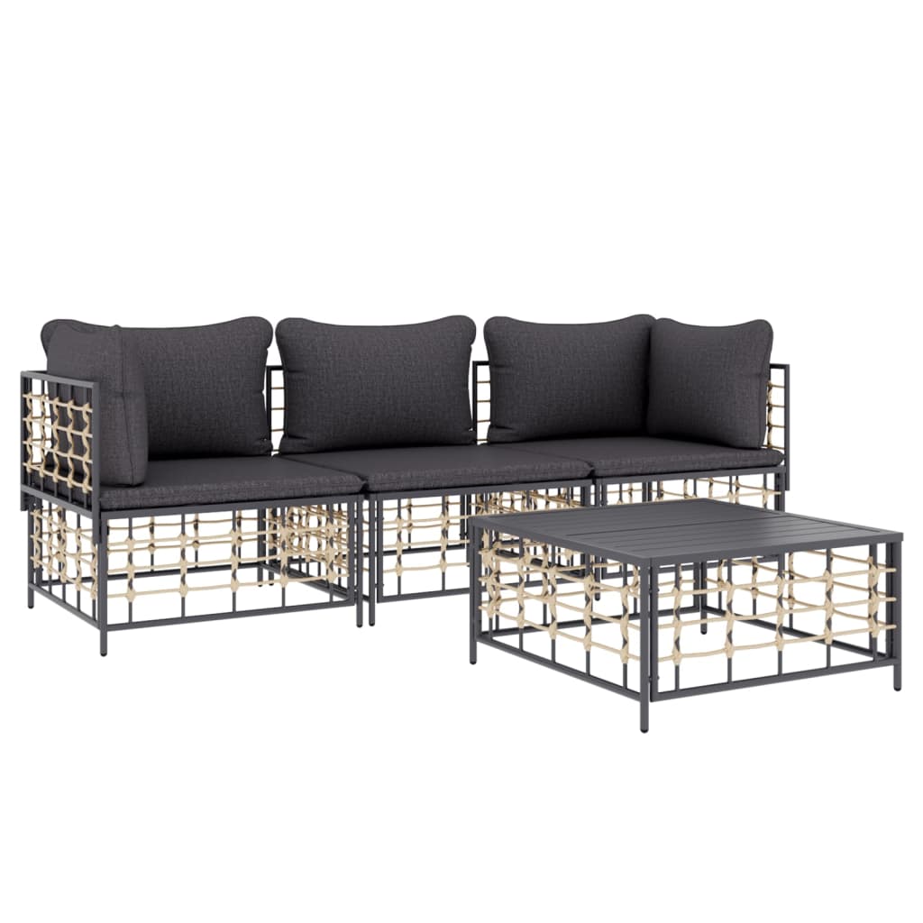 4 Piece Patio Lounge Set with Cushions Anthracite Poly Rattan