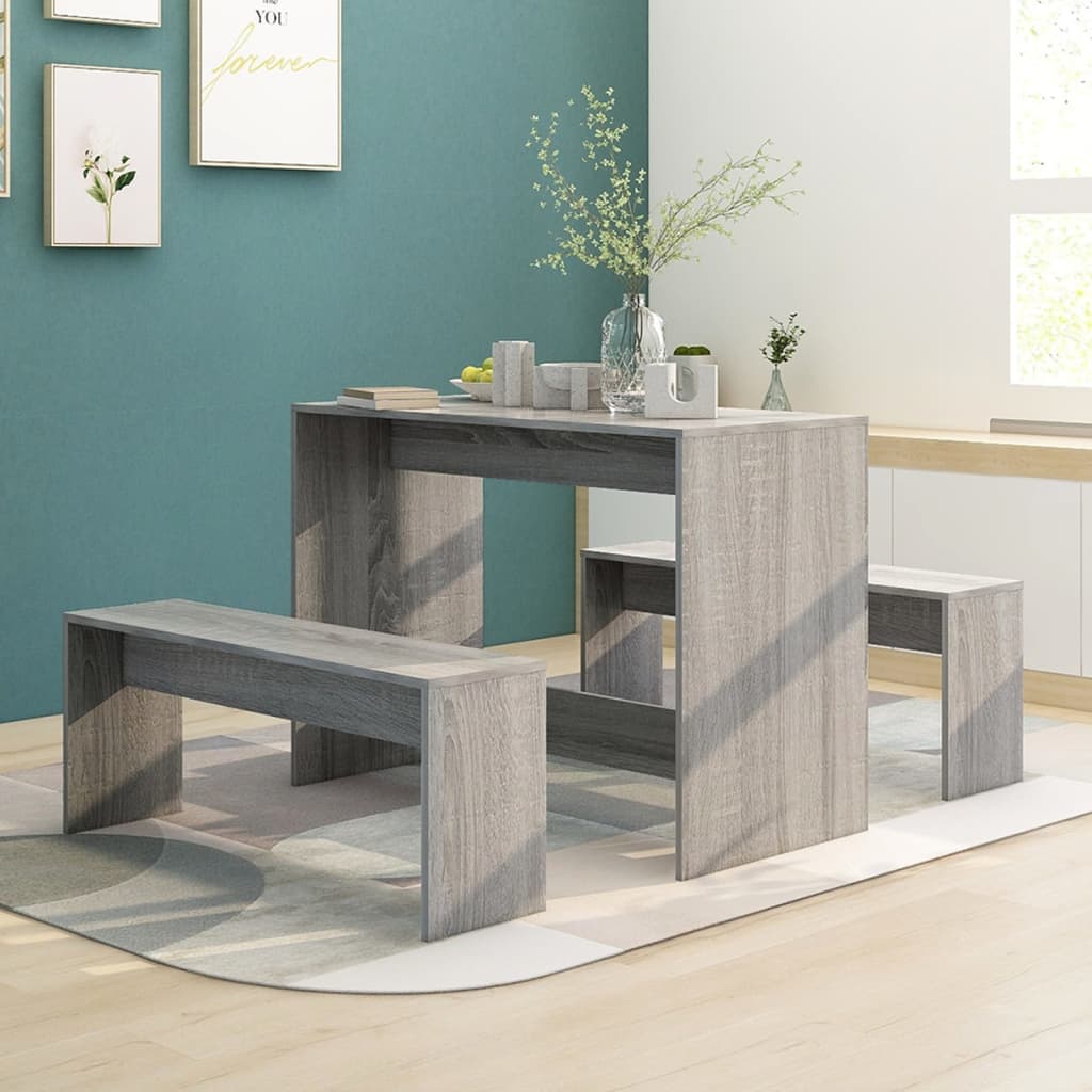 3 Piece Dining Set Smoked Oak Engineered Wood