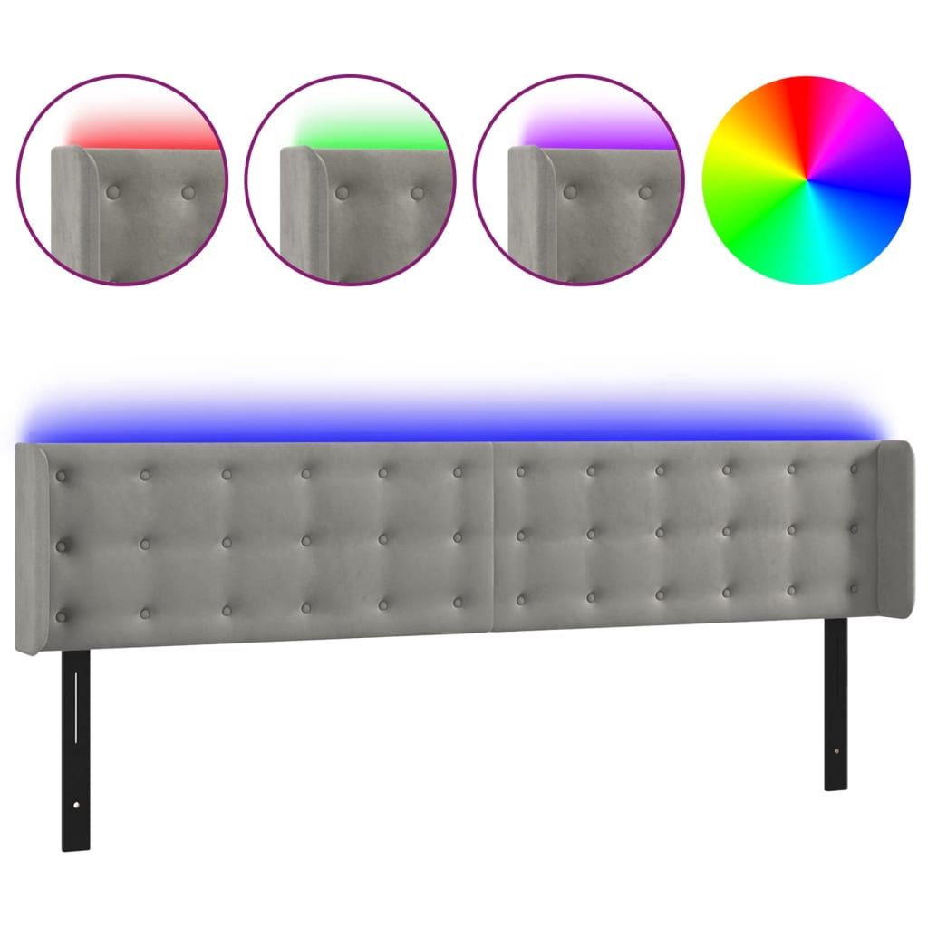 LED Headboard Light Gray 64.2"x6.3"x30.7"/34.6" Velvet