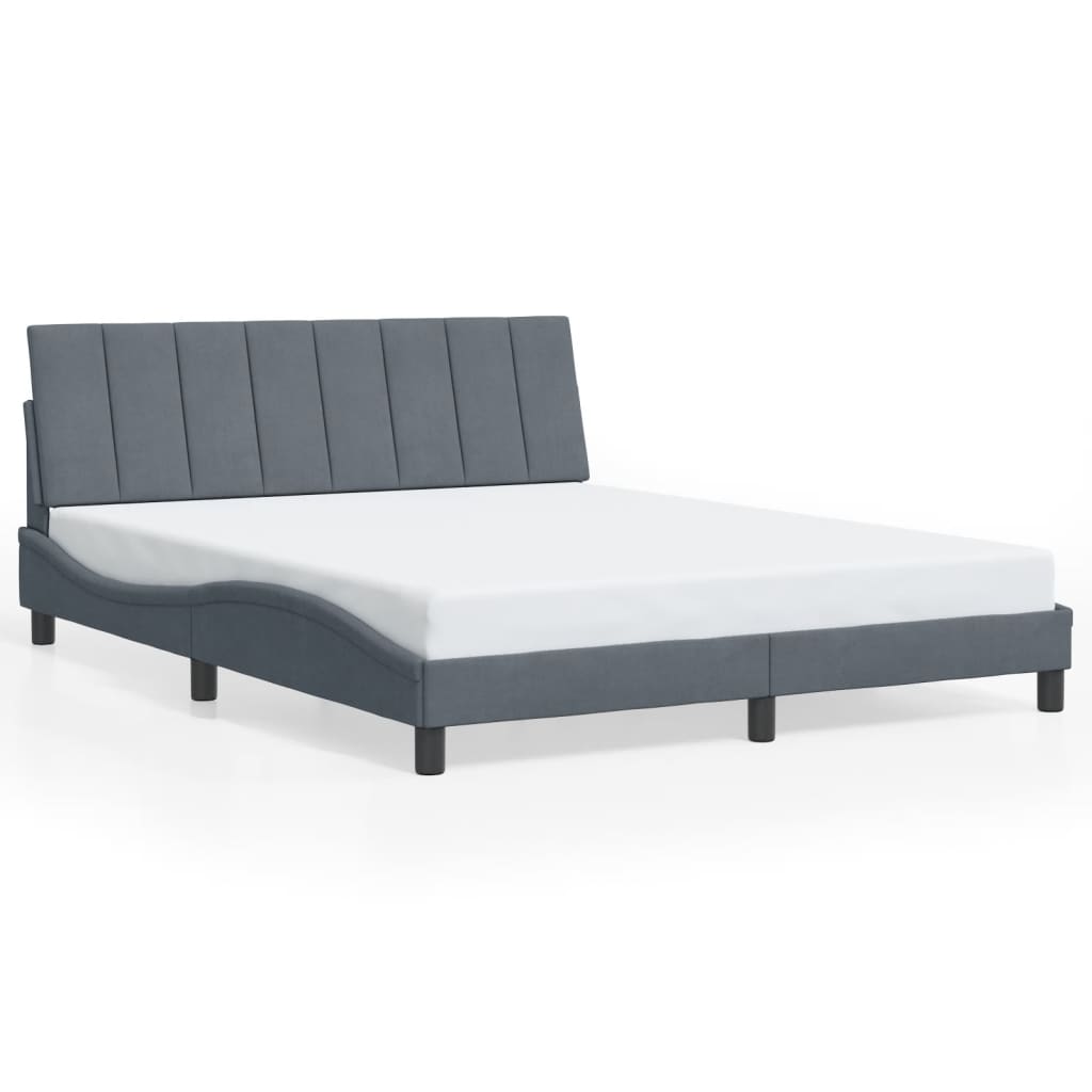 Bed Frame with LED without Mattress Dark Gray 59.8"x79.9" Velvet