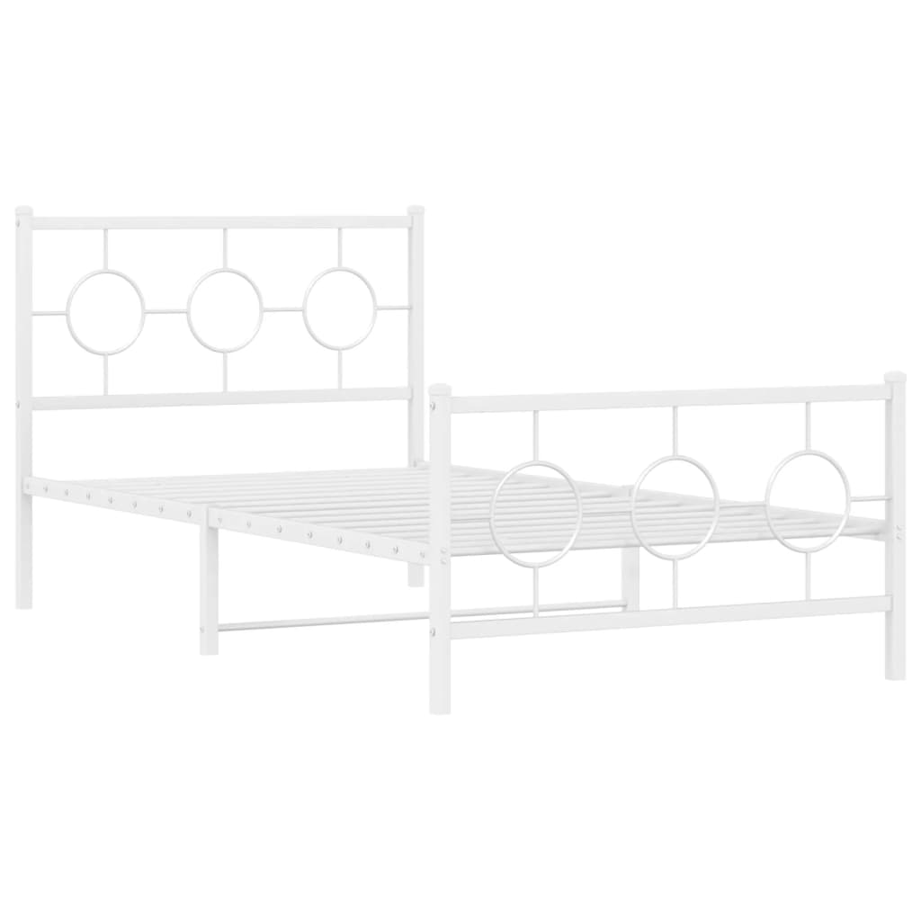 Metal Bed Frame without Mattress with Footboard White 39.4"x78.7"