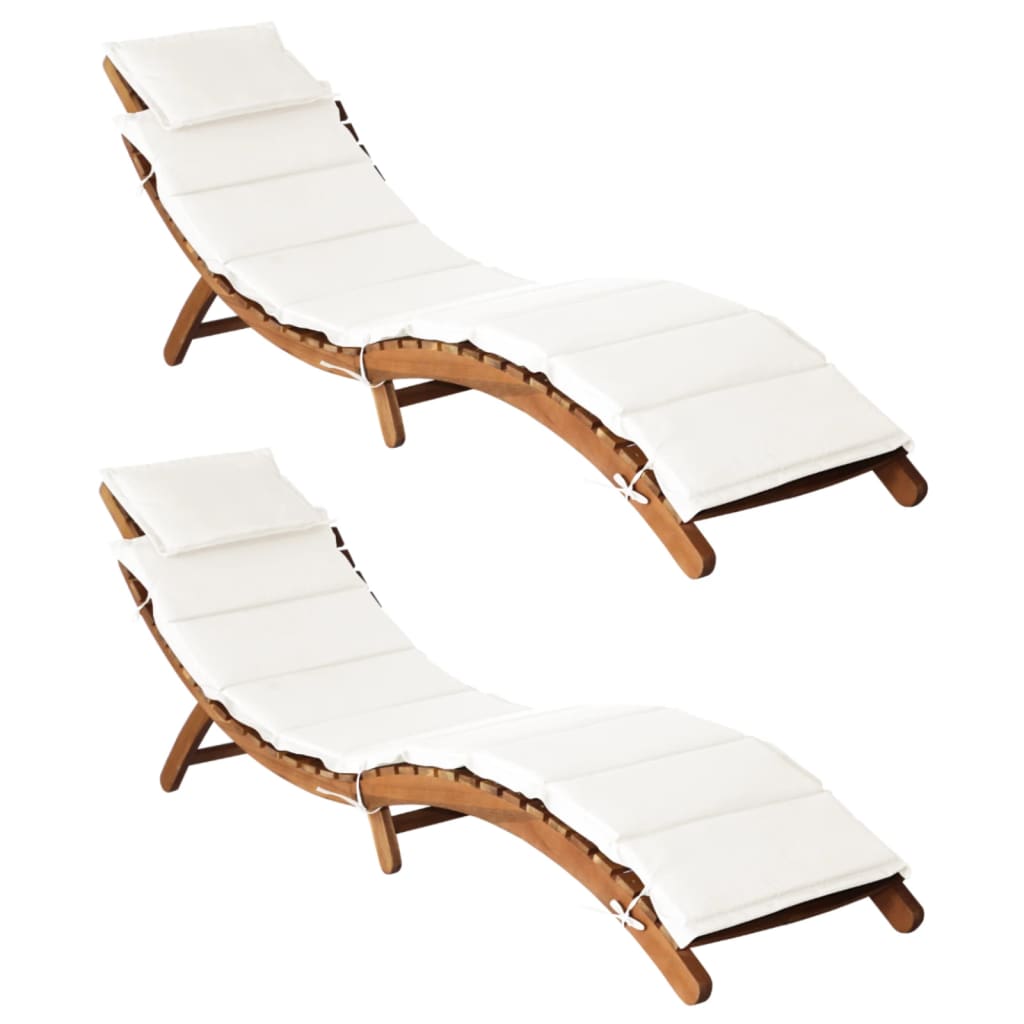 Sun Lounger with Cushion Solid Acacia Wood Cream