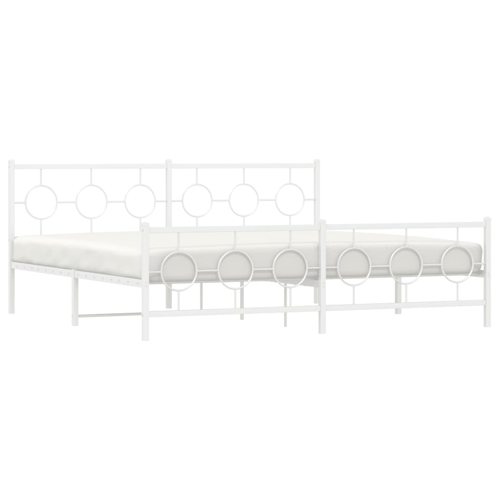 Metal Bed Frame without Mattress with Footboard White 76"x79.9"