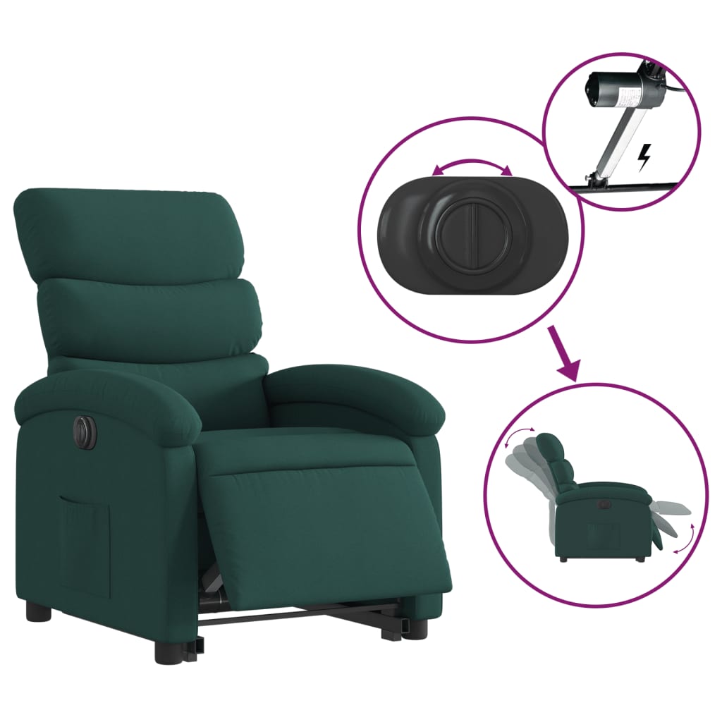 Electric Stand up Recliner Chair Dark Green Fabric