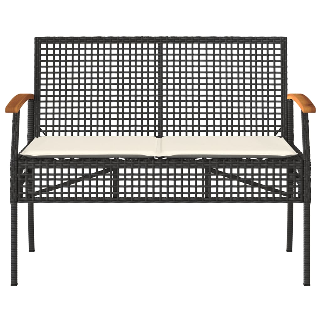 Patio Bench with Cushion Black Poly Rattan Acacia Wood