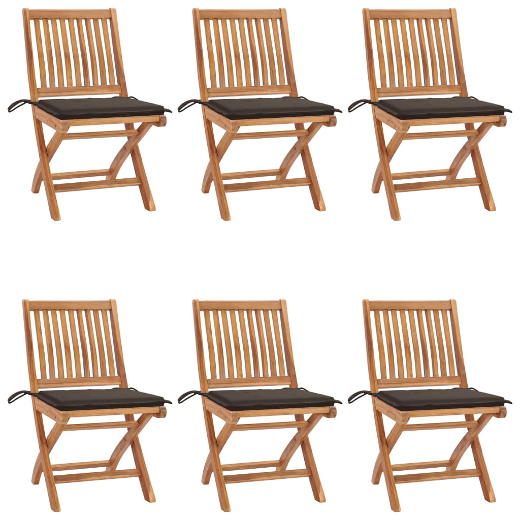 Folding Patio Chairs with Cushions 6 pcs Solid Teak Wood