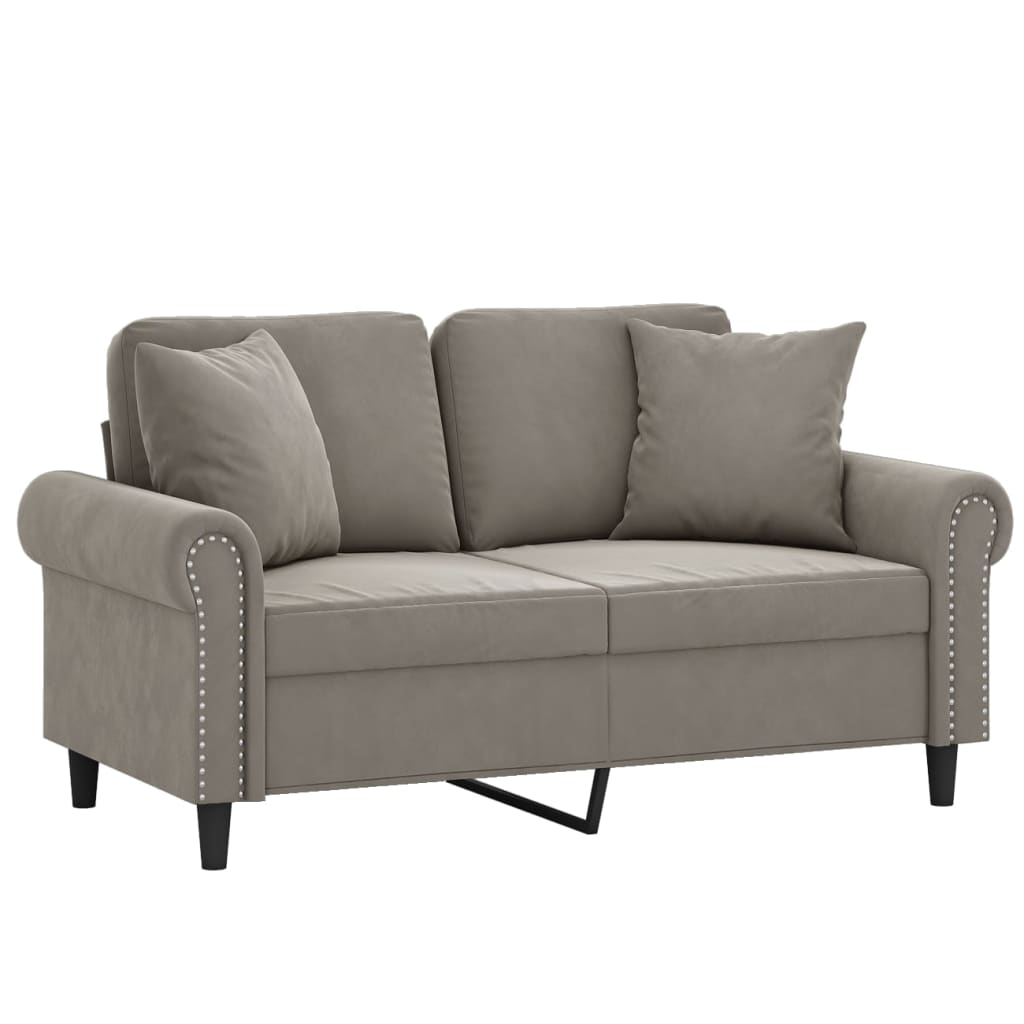 2-Seater Sofa with Pillows&Cushions Light Gray 47.2" Velvet