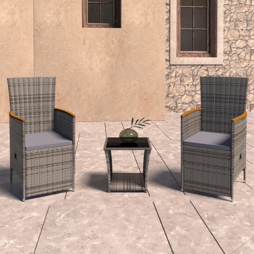 3 Piece Patio Lounge Set with Cushions Poly Rattan Gray