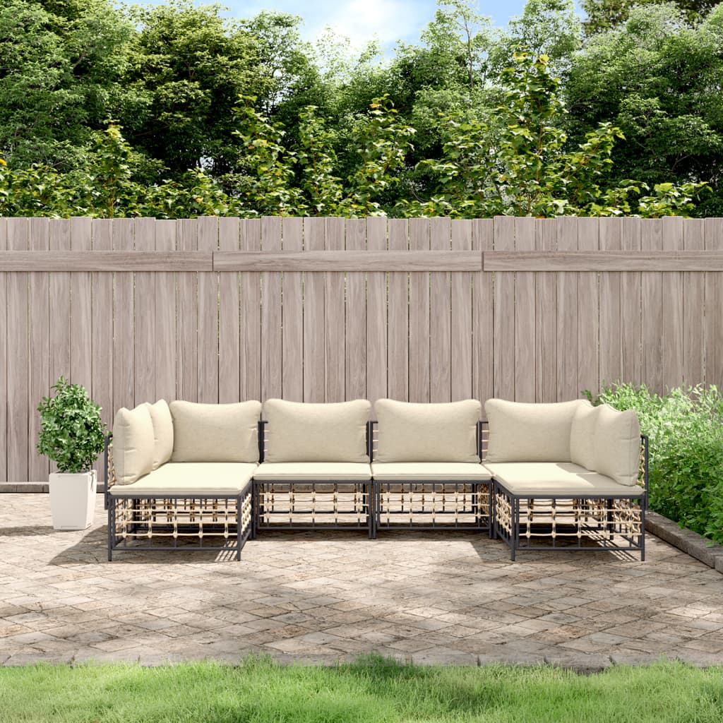 6 Piece Patio Lounge Set with Cushions Anthracite Poly Rattan