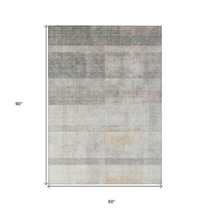 3' X 5' Taupe Ombre Washable Non Skid Indoor Outdoor Area Rug