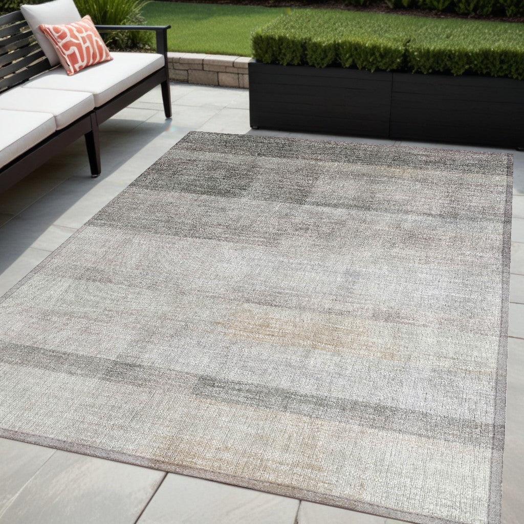 3' X 5' Taupe Ombre Washable Non Skid Indoor Outdoor Area Rug