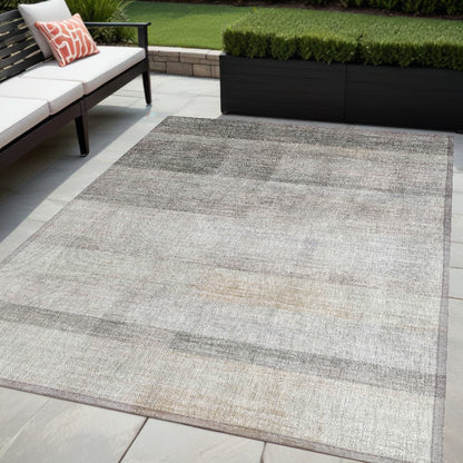 3' X 5' Taupe Ombre Washable Non Skid Indoor Outdoor Area Rug