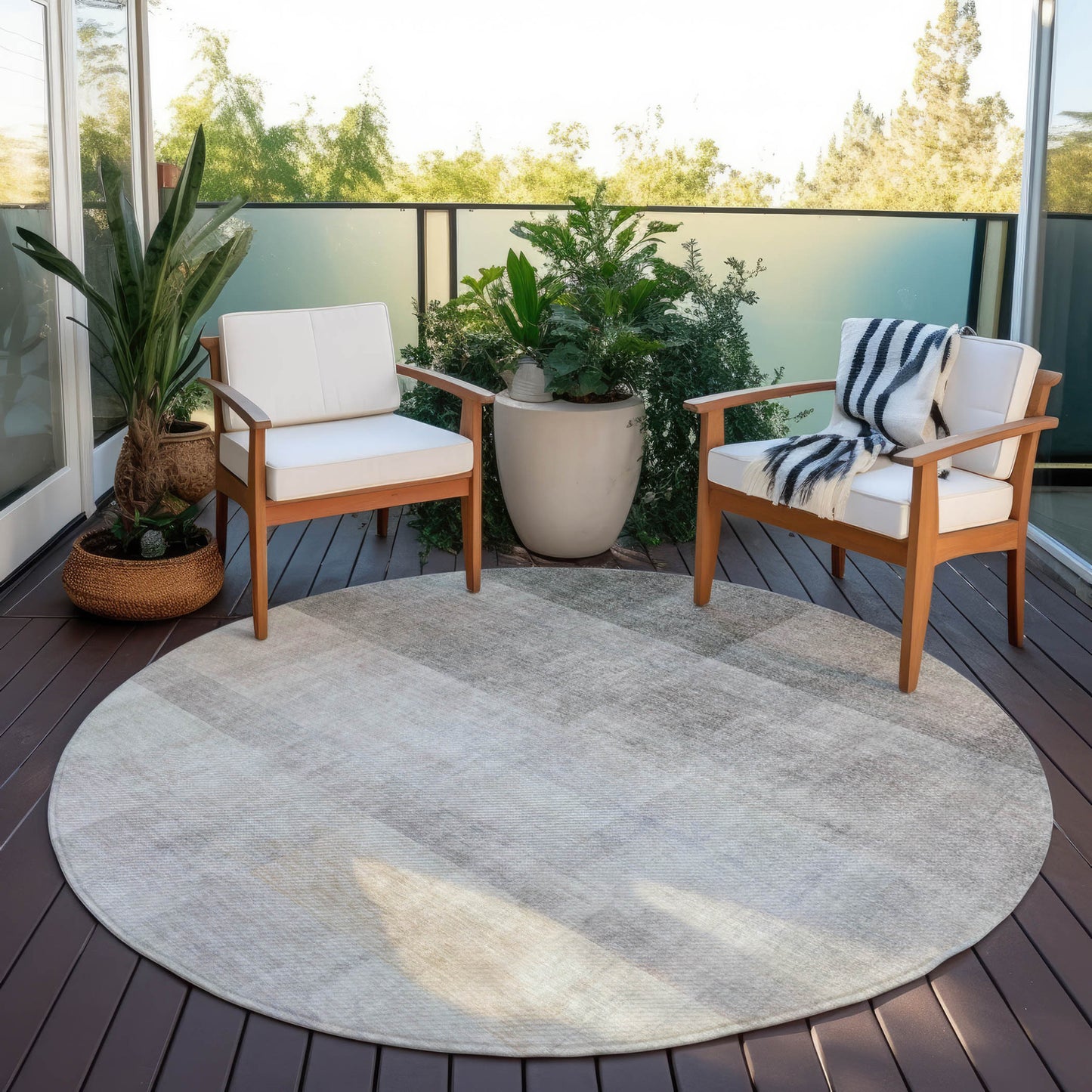 3' X 5' Taupe Ombre Washable Non Skid Indoor Outdoor Area Rug