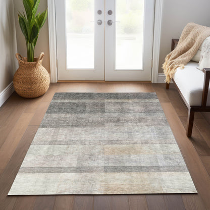 3' X 5' Taupe Ombre Washable Non Skid Indoor Outdoor Area Rug