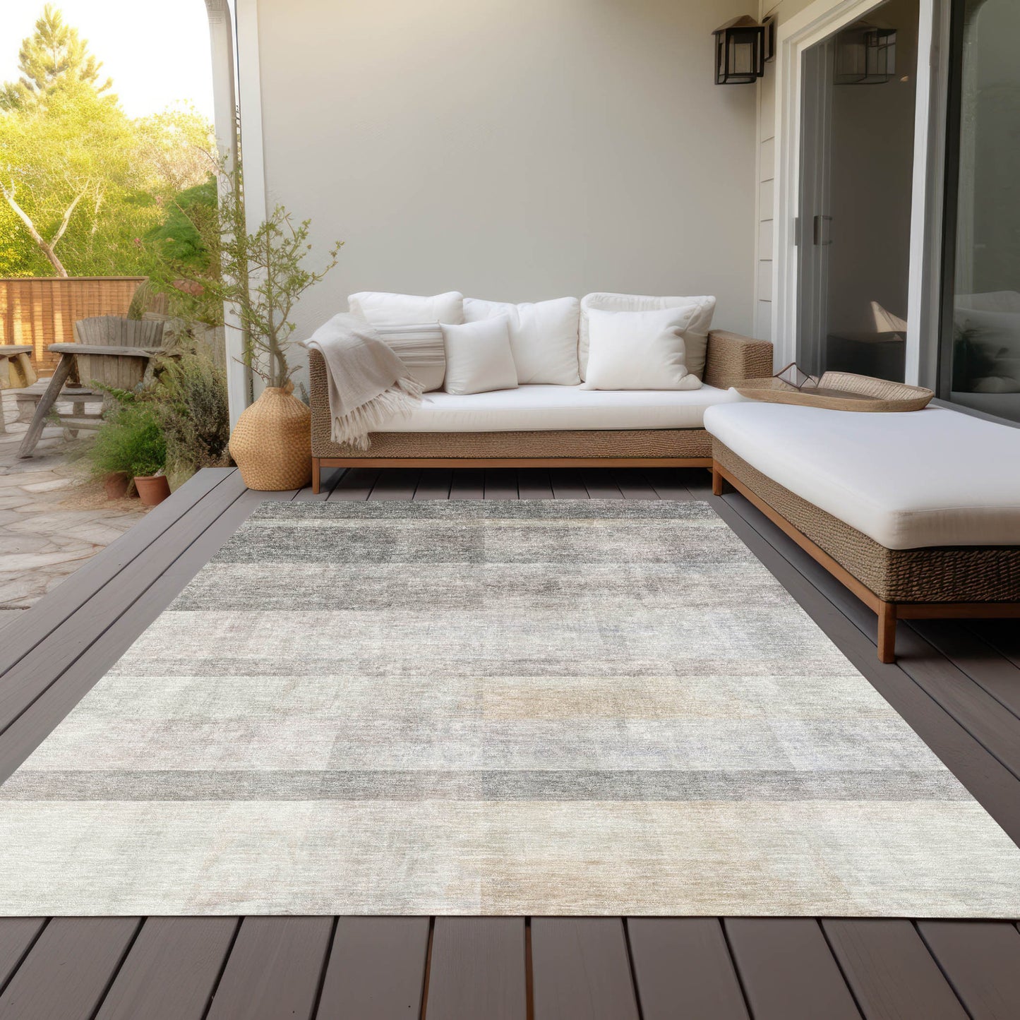 3' X 5' Taupe Ombre Washable Non Skid Indoor Outdoor Area Rug