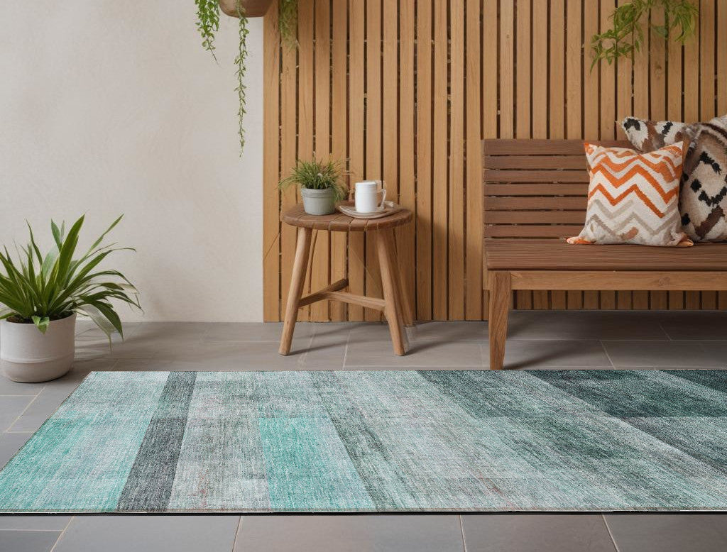 3' X 5' Taupe Ombre Washable Non Skid Indoor Outdoor Area Rug