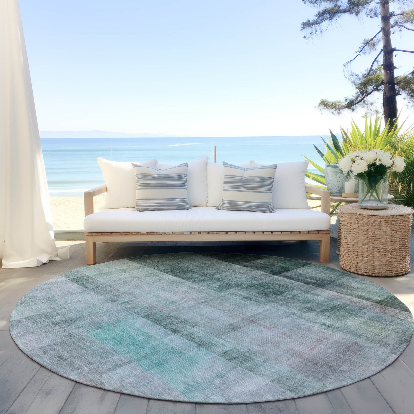 3' X 5' Taupe Ombre Washable Non Skid Indoor Outdoor Area Rug