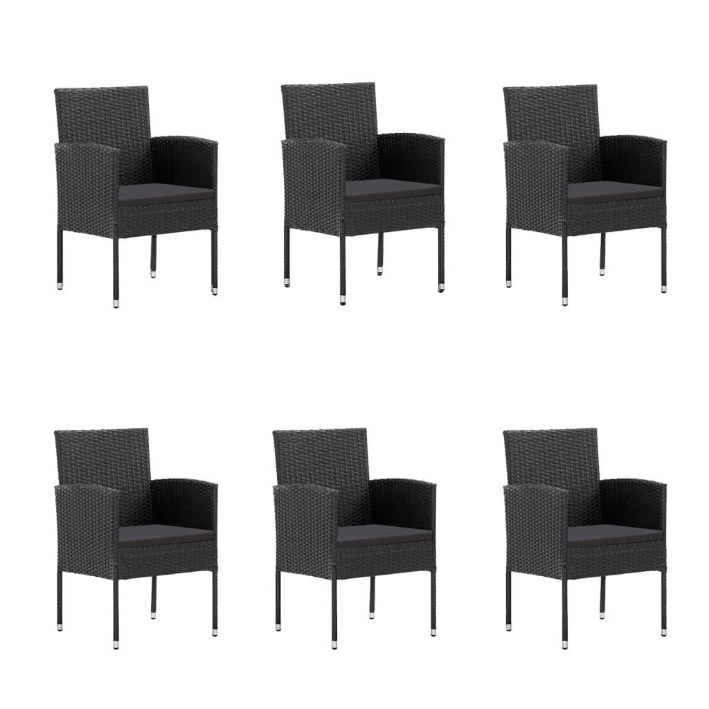 7 Piece Patio Dining Set with Cushions Black Poly Rattan