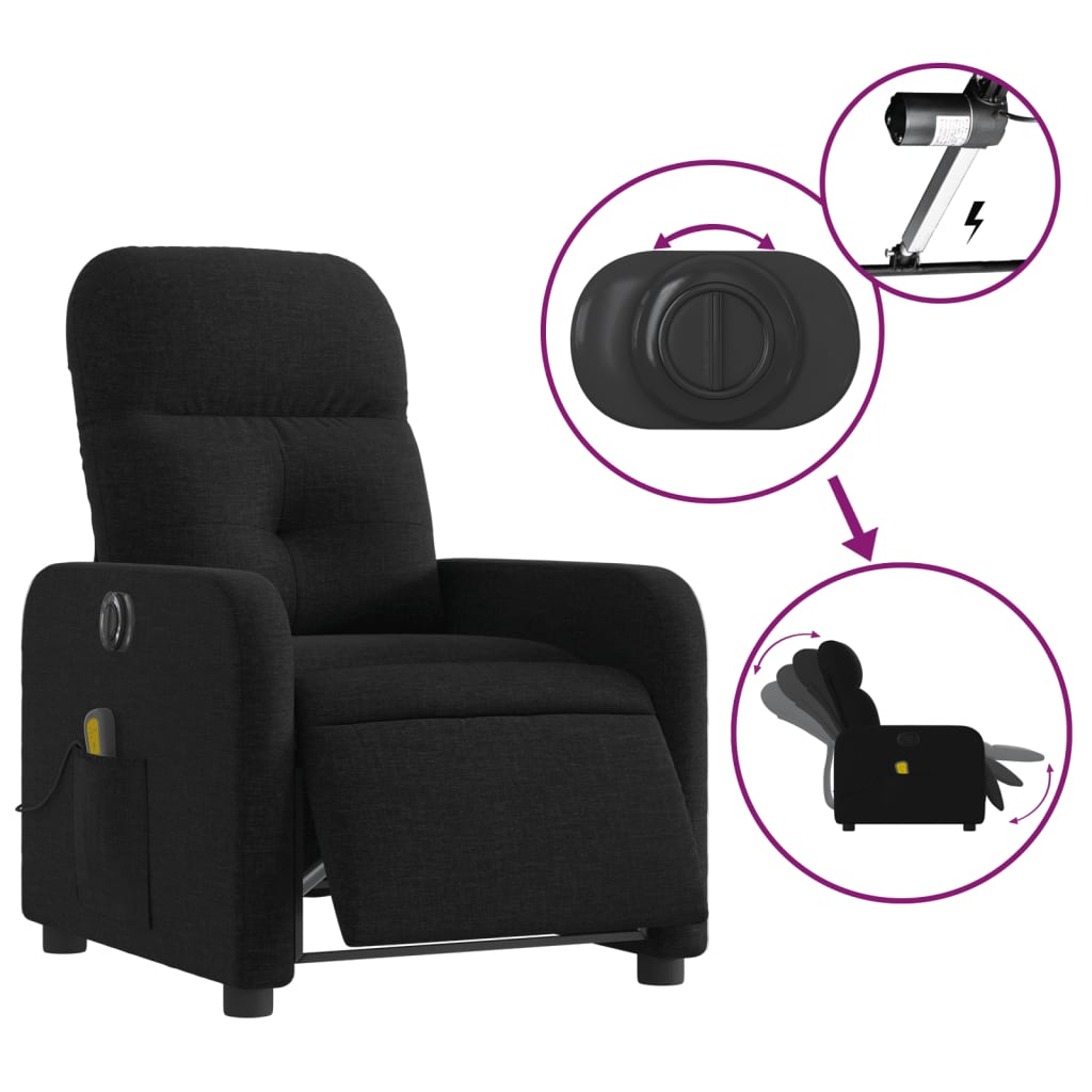 Electric Massage Recliner Chair Black Fabric