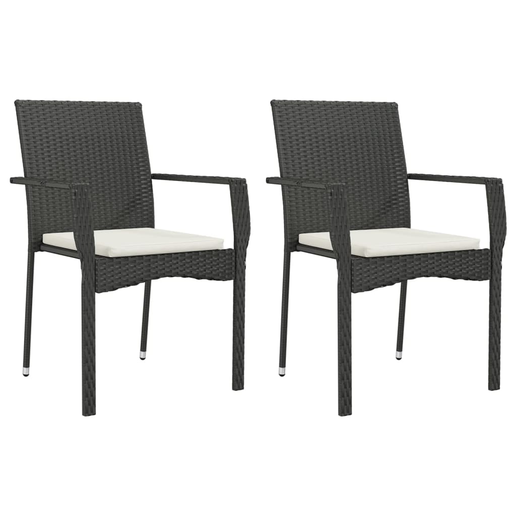 7 Piece Patio Dining Set with Cushions Black Poly Rattan