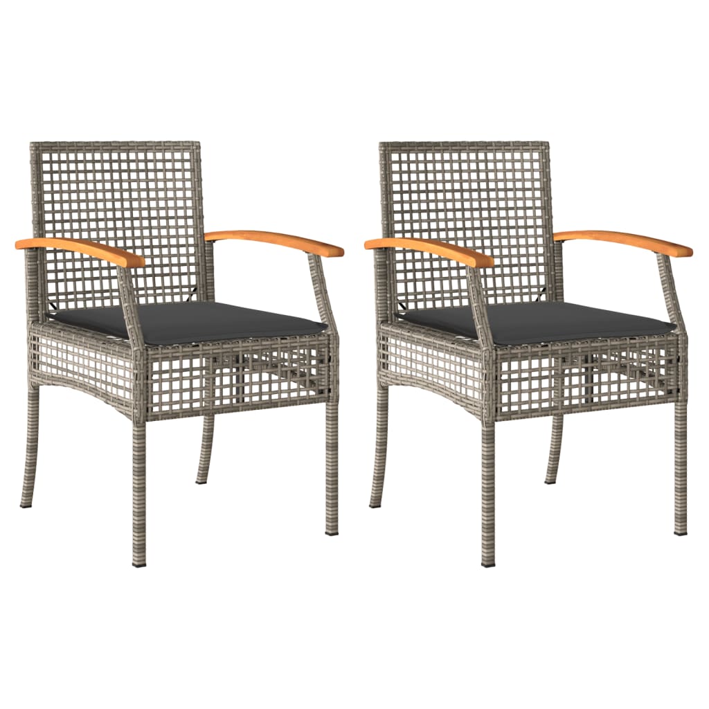 Patio Chairs with Cushions 2 pcs Gray Poly Rattan Acacia Wood