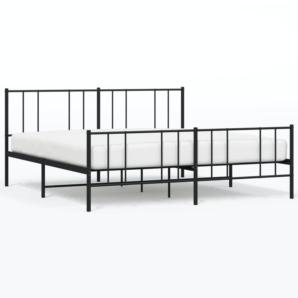 Metal Bed Frame without Mattress with Footboard Black 76"x79.9"