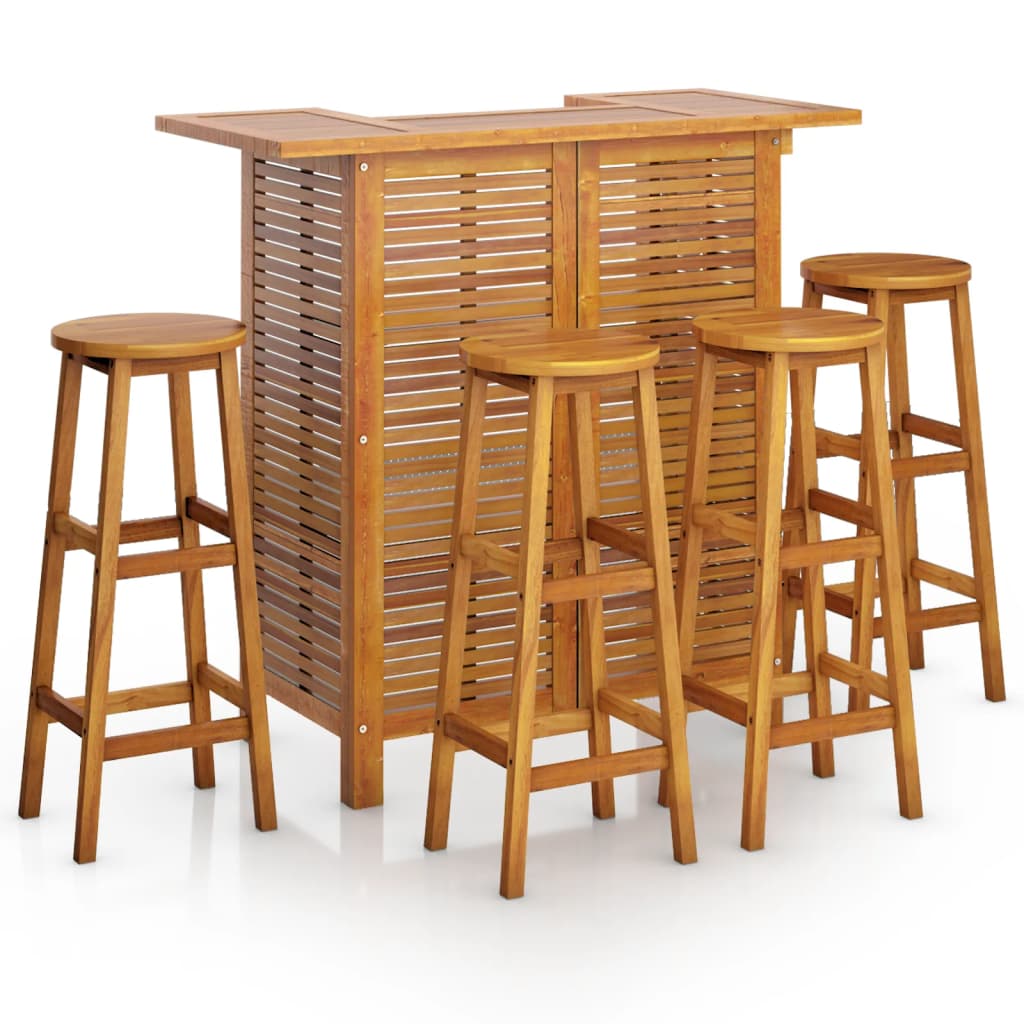 5 Piece Patio Bar Set Solid Wood Acacia