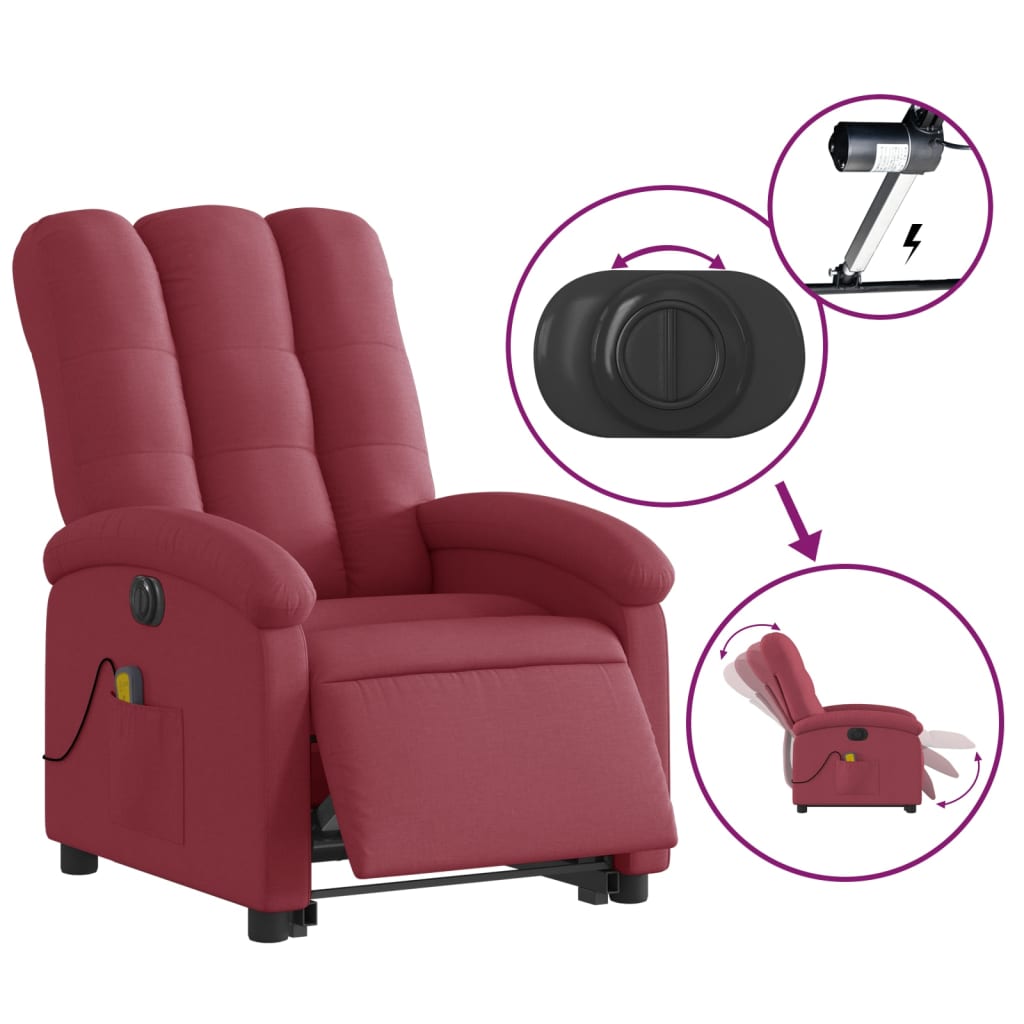 Electric Stand up Massage Recliner Chair Wine Red Fabric