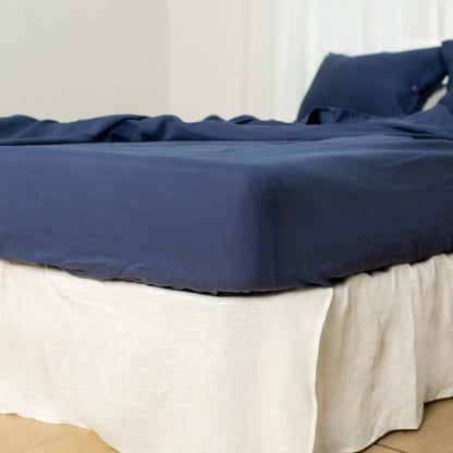 Four Piece Navy Blue Linen Queen Sheet Set