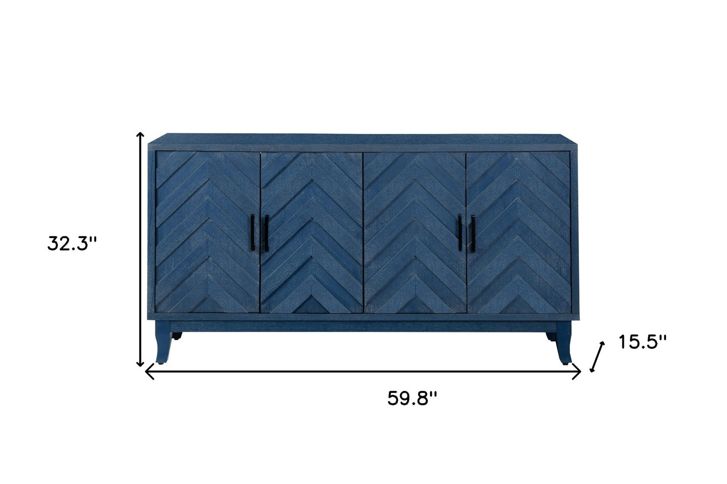 60" Blue Textural Chevron Distressed Wood Sideboard with Four Doors