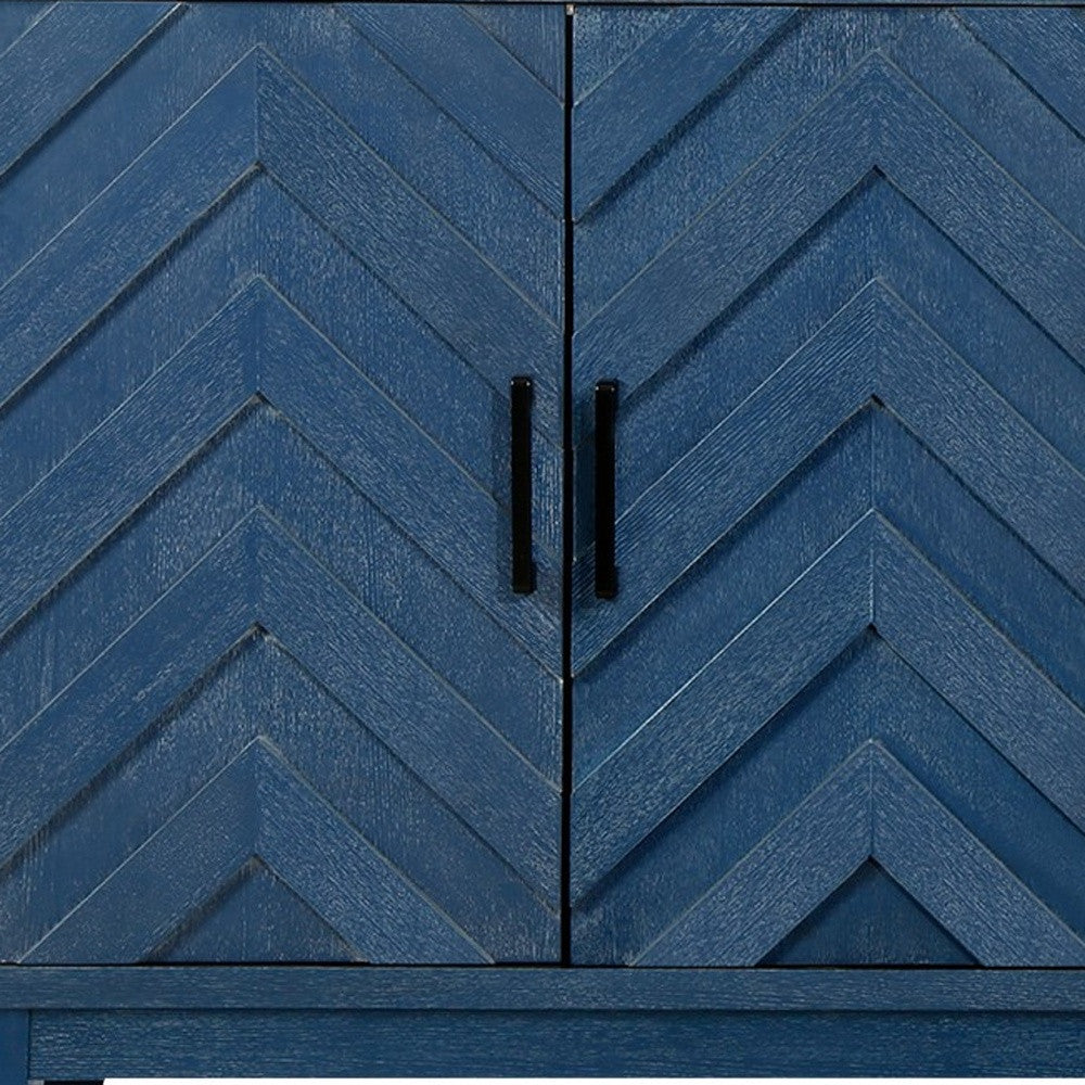 60" Blue Textural Chevron Distressed Wood Sideboard with Four Doors