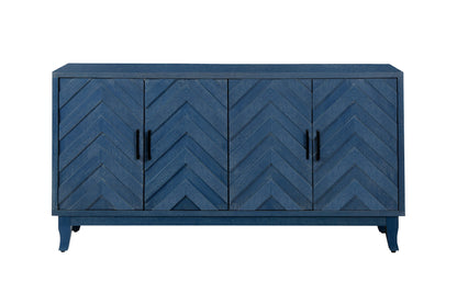 60" Blue Textural Chevron Distressed Wood Sideboard with Four Doors