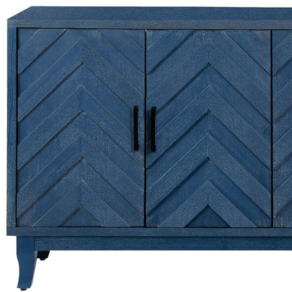 60" Blue Textural Chevron Distressed Wood Sideboard with Four Doors