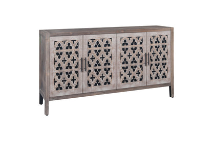 63" Brown Distressed Carved Scrollwork Sideboard with Four Doors