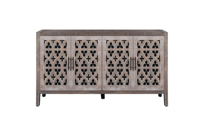 63" Brown Distressed Carved Scrollwork Sideboard with Four Doors