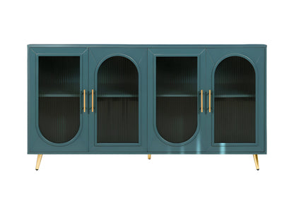 60" Teal Blue Ribbed Texture Sideboard with Four Doors