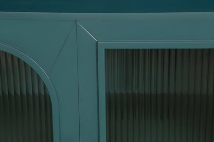 60" Teal Blue Ribbed Texture Sideboard with Four Doors