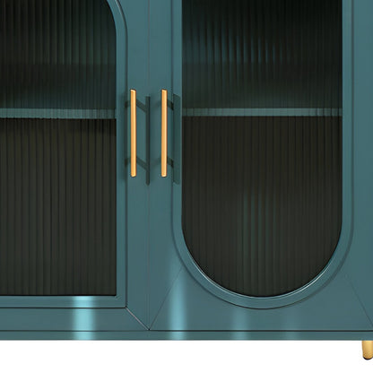 60" Teal Blue Ribbed Texture Sideboard with Four Doors