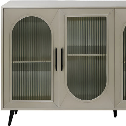 60" Gold Wood And Glass Sideboard with Four Doors