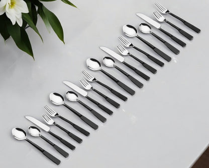 Matte Black Stainless Steel Twenty Piece Hand Forged Flatware Set