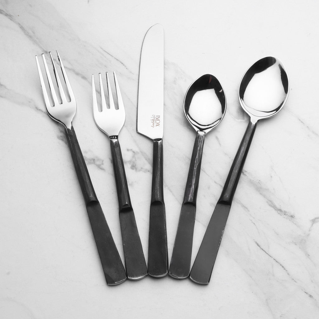 Matte Black Stainless Steel Twenty Piece Hand Forged Flatware Set