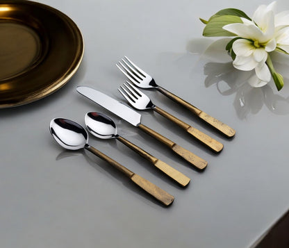 Matte Gold Stainless Steel Five Piece Hand Forged Place Setting