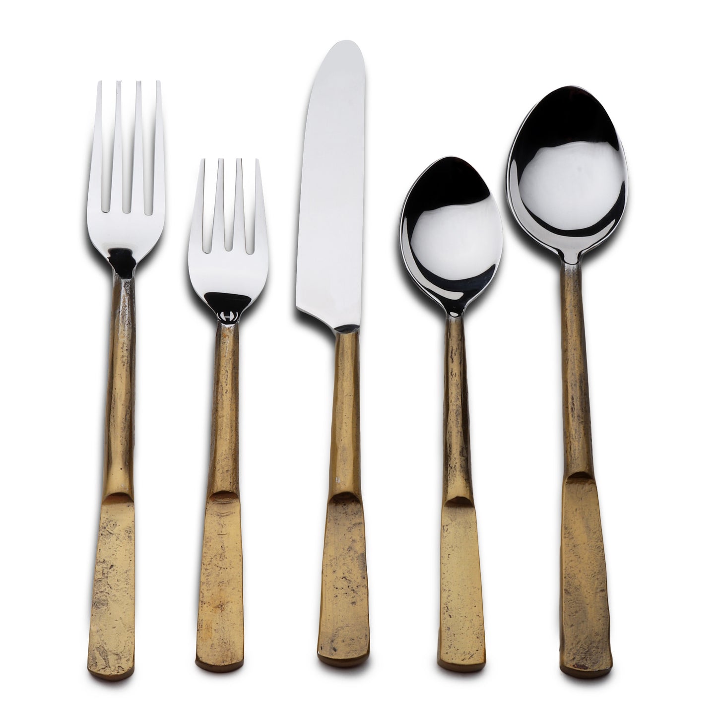 Matte Gold Stainless Steel Five Piece Hand Forged Place Setting