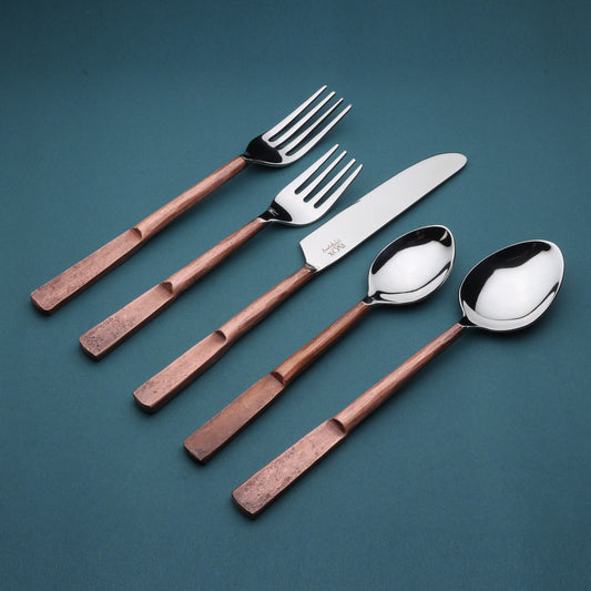 Matte Copper Stainless Steel Twenty Piece Hand Forged Flatware Set