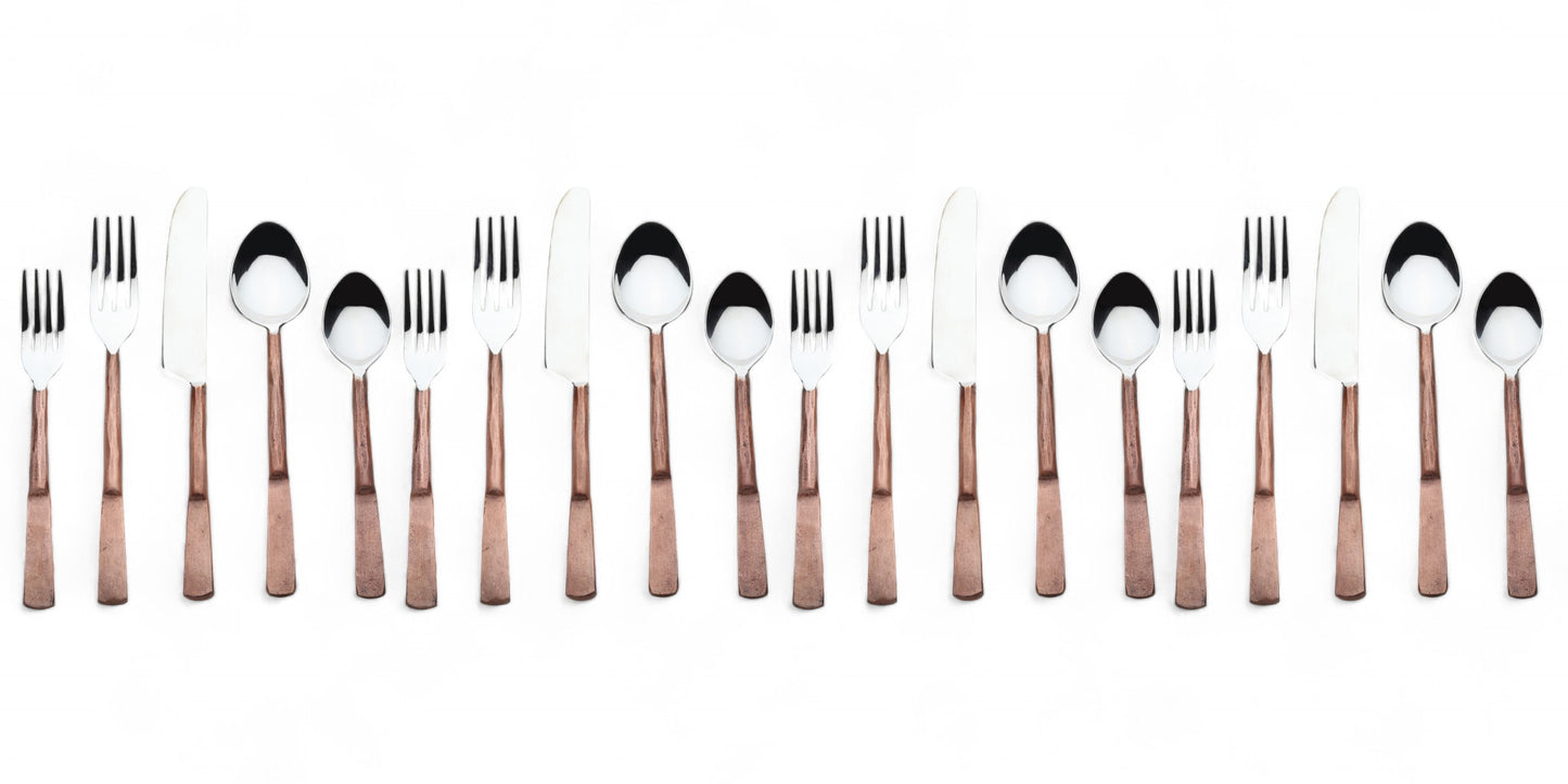 Matte Copper Stainless Steel Twenty Piece Hand Forged Flatware Set