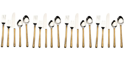 Matte Gold Stainless Steel Twenty Piece Hand Forged Flatware Set