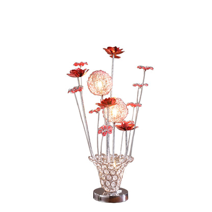 21" Silver and Clear Metal and Faux Crystal Red Roses Bedside Lamp